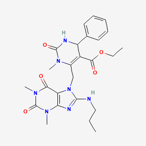 ethyl 6-{[1,3-dimethyl-2,6-dioxo-8-(propylamino)-1,2,3,6-tetrahydro-7H-purin-7-yl]methyl}-1-methyl-2-oxo-4-phenyl-1,2,3,4-tetrahydropyrimidine-5-carboxylate