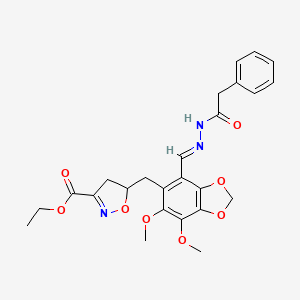 ethyl 5-[(6,7-dimethoxy-4-{(E)-[2-(phenylacetyl)hydrazinylidene]methyl}-1,3-benzodioxol-5-yl)methyl]-4,5-dihydro-1,2-oxazole-3-carboxylate