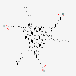 molecular formula C132H132O6 B1146398 6-[4-[14,24-Bis[4-(5-carboxypentyl)phenyl]-3,13,23-tris[4-(3,7-dimethyloctyl)phenyl]-4-hexadecacyclo[26.18.2.02,43.05,42.08,41.011,40.012,37.015,36.018,35.021,34.022,31.025,30.029,46.032,45.033,38.039,44]octatetraconta-1(46),2(43),3,5(42),6,8(41),9,11(40),12(37),13,15(36),16,18(35),19,21(34),22(31),23,25(30),26,28,32(45),33(38),39(44),47-tetracosaenyl]phenyl]hexanoic acid CAS No. 1322530-62-0