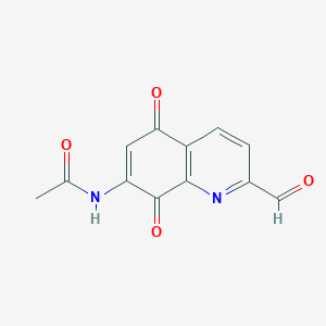 molecular formula C12H8N2O4 B114640 N-(2-formyl-5,8-dioxo-5,8-dihydroquinolin-7-yl)acetamide CAS No. 151418-47-2