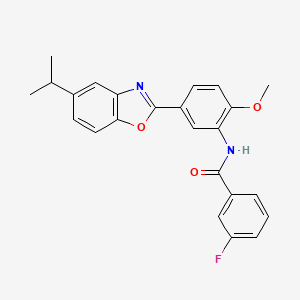 3-fluoro-N-{2-methoxy-5-[5-(propan-2-yl)-1,3-benzoxazol-2-yl]phenyl}benzamide