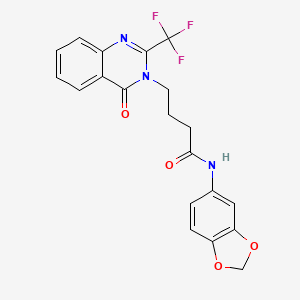 molecular formula C20H16F3N3O4 B11464142 N-(1,3-benzodioxol-5-yl)-4-[4-oxo-2-(trifluoromethyl)quinazolin-3(4H)-yl]butanamide 