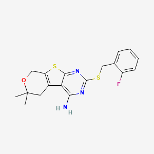 5-[(2-fluorophenyl)methylsulfanyl]-12,12-dimethyl-11-oxa-8-thia-4,6-diazatricyclo[7.4.0.02,7]trideca-1(9),2,4,6-tetraen-3-amine