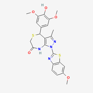 molecular formula C23H22N4O5S2 B11464288 4-(4-hydroxy-3,5-dimethoxyphenyl)-1-(6-methoxy-1,3-benzothiazol-2-yl)-3-methyl-4,8-dihydro-1H-pyrazolo[3,4-e][1,4]thiazepin-7(6H)-one 