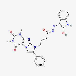 4-(1,3-dimethyl-2,4-dioxo-7-phenyl-1,2,3,4-tetrahydro-8H-imidazo[2,1-f]purin-8-yl)-N'-[(3E)-2-oxo-1,2-dihydro-3H-indol-3-ylidene]butanehydrazide