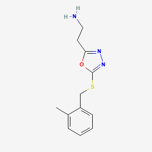 molecular formula C12H15N3OS B11464333 2-{5-[(2-Methylbenzyl)sulfanyl]-1,3,4-oxadiazol-2-yl}ethanamine 