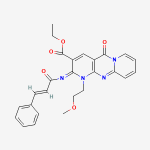 molecular formula C26H24N4O5 B11464342 ethyl 7-(2-methoxyethyl)-2-oxo-6-[(E)-3-phenylprop-2-enoyl]imino-1,7,9-triazatricyclo[8.4.0.03,8]tetradeca-3(8),4,9,11,13-pentaene-5-carboxylate 