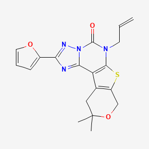 molecular formula C19H18N4O3S B11464353 4-(furan-2-yl)-14,14-dimethyl-8-prop-2-enyl-13-oxa-10-thia-3,5,6,8-tetrazatetracyclo[7.7.0.02,6.011,16]hexadeca-1(9),2,4,11(16)-tetraen-7-one 