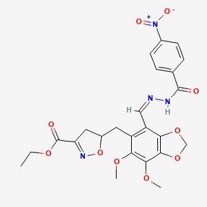 ethyl 5-({6,7-dimethoxy-4-[(Z)-{2-[(4-nitrophenyl)carbonyl]hydrazinylidene}methyl]-1,3-benzodioxol-5-yl}methyl)-4,5-dihydro-1,2-oxazole-3-carboxylate