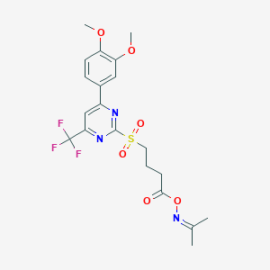 4-{[4-(3,4-Dimethoxyphenyl)-6-(trifluoromethyl)pyrimidin-2-yl]sulfonyl}-1-[(propan-2-ylideneamino)oxy]butan-1-one