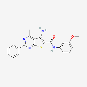 molecular formula C21H18N4O2S B11464448 5-amino-N-(3-methoxyphenyl)-4-methyl-2-phenylthieno[2,3-d]pyrimidine-6-carboxamide 