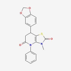 molecular formula C20H16N2O4S B11464478 7-(1,3-benzodioxol-5-yl)-3-methyl-4-phenyl-6,7-dihydro[1,3]thiazolo[4,5-b]pyridine-2,5(3H,4H)-dione 