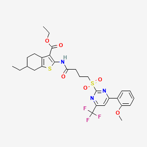 Ethyl 6-ethyl-2-[(4-{[4-(2-methoxyphenyl)-6-(trifluoromethyl)pyrimidin-2-yl]sulfonyl}butanoyl)amino]-4,5,6,7-tetrahydro-1-benzothiophene-3-carboxylate