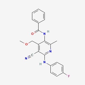 molecular formula C22H19FN4O2 B11464530 N-{5-cyano-6-[(4-fluorophenyl)amino]-4-(methoxymethyl)-2-methylpyridin-3-yl}benzamide 