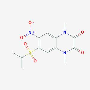 molecular formula C13H15N3O6S B11464543 1,4-Dimethyl-6-nitro-7-(propan-2-ylsulfonyl)-1,4-dihydroquinoxaline-2,3-dione 