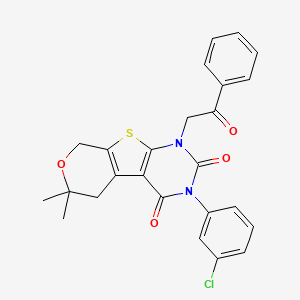 4-(3-chlorophenyl)-12,12-dimethyl-6-phenacyl-11-oxa-8-thia-4,6-diazatricyclo[7.4.0.02,7]trideca-1(9),2(7)-diene-3,5-dione