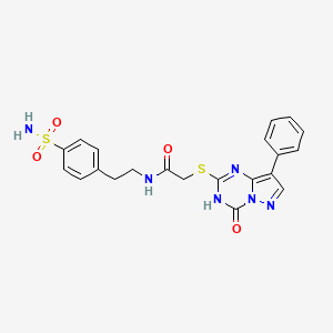 molecular formula C21H20N6O4S2 B11464563 2-[(4-oxo-8-phenyl-3,4-dihydropyrazolo[1,5-a][1,3,5]triazin-2-yl)sulfanyl]-N-[2-(4-sulfamoylphenyl)ethyl]acetamide 