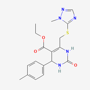 molecular formula C18H21N5O3S B11464569 ethyl 4-(4-methylphenyl)-6-{[(1-methyl-1H-1,2,4-triazol-5-yl)sulfanyl]methyl}-2-oxo-1,2,3,4-tetrahydropyrimidine-5-carboxylate 