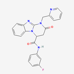 molecular formula C23H18FN5O2 B11464593 N-(3-fluorophenyl)-2-oxo-1-(pyridin-2-ylmethyl)-1,2,3,4-tetrahydropyrimido[1,2-a]benzimidazole-4-carboxamide 