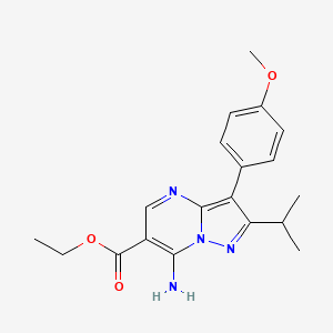 molecular formula C19H22N4O3 B11464716 Ethyl 7-amino-3-(4-methoxyphenyl)-2-(propan-2-yl)pyrazolo[1,5-a]pyrimidine-6-carboxylate 