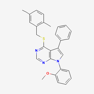 molecular formula C28H25N3OS B11464796 4-[(2,5-dimethylbenzyl)sulfanyl]-7-(2-methoxyphenyl)-5-phenyl-7H-pyrrolo[2,3-d]pyrimidine 