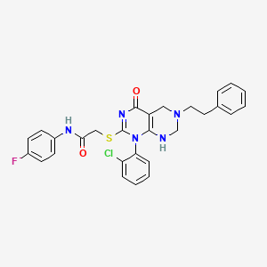 2-{[1-(2-chlorophenyl)-4-oxo-6-(2-phenylethyl)-1,4,5,6,7,8-hexahydropyrimido[4,5-d]pyrimidin-2-yl]sulfanyl}-N-(4-fluorophenyl)acetamide