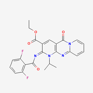 molecular formula C24H20F2N4O4 B11464867 ethyl 6-(2,6-difluorobenzoyl)imino-2-oxo-7-propan-2-yl-1,7,9-triazatricyclo[8.4.0.03,8]tetradeca-3(8),4,9,11,13-pentaene-5-carboxylate 