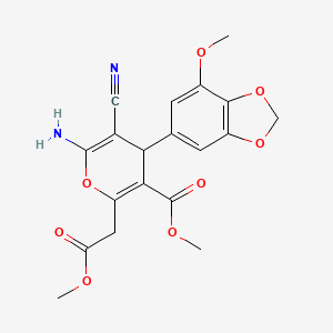 molecular formula C19H18N2O8 B11464869 methyl 6-amino-5-cyano-4-(7-methoxy-1,3-benzodioxol-5-yl)-2-(2-methoxy-2-oxoethyl)-4H-pyran-3-carboxylate 