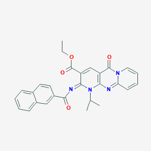 molecular formula C28H24N4O4 B11464890 ethyl 6-(naphthalene-2-carbonylimino)-2-oxo-7-propan-2-yl-1,7,9-triazatricyclo[8.4.0.03,8]tetradeca-3(8),4,9,11,13-pentaene-5-carboxylate 