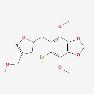 molecular formula C14H16BrNO6 B11464892 {5-[(6-Bromo-4,7-dimethoxy-1,3-benzodioxol-5-yl)methyl]-4,5-dihydro-1,2-oxazol-3-yl}methanol 