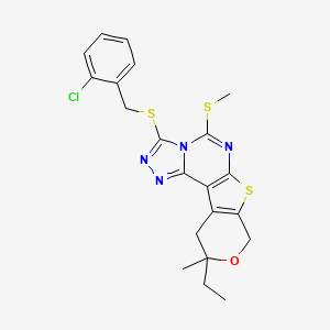 5-[(2-chlorophenyl)methylsulfanyl]-14-ethyl-14-methyl-7-methylsulfanyl-13-oxa-10-thia-3,4,6,8-tetrazatetracyclo[7.7.0.02,6.011,16]hexadeca-1(9),2,4,7,11(16)-pentaene