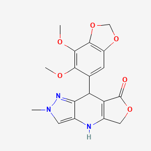 molecular formula C18H17N3O6 B11464962 8-(6,7-dimethoxy-1,3-benzodioxol-5-yl)-2-methyl-2,4,5,8-tetrahydro-7H-furo[3,4-b]pyrazolo[3,4-e]pyridin-7-one 