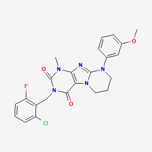 molecular formula C23H21ClFN5O3 B11465086 3-[(2-chloro-6-fluorophenyl)methyl]-9-(3-methoxyphenyl)-1-methyl-7,8-dihydro-6H-purino[7,8-a]pyrimidine-2,4-dione 