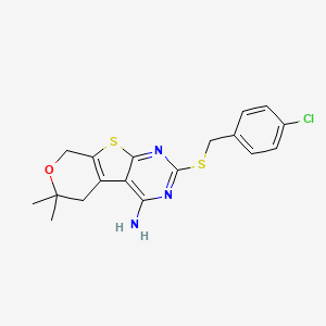 5-[(4-chlorophenyl)methylsulfanyl]-12,12-dimethyl-11-oxa-8-thia-4,6-diazatricyclo[7.4.0.02,7]trideca-1(9),2,4,6-tetraen-3-amine