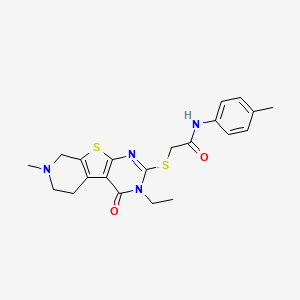 molecular formula C21H24N4O2S2 B11465186 2-[(4-ethyl-11-methyl-3-oxo-8-thia-4,6,11-triazatricyclo[7.4.0.02,7]trideca-1(9),2(7),5-trien-5-yl)sulfanyl]-N-(4-methylphenyl)acetamide 