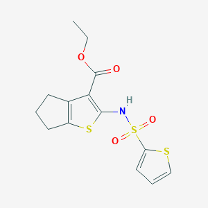 molecular formula C14H15NO4S3 B11465210 ethyl 2-[(thiophen-2-ylsulfonyl)amino]-5,6-dihydro-4H-cyclopenta[b]thiophene-3-carboxylate 