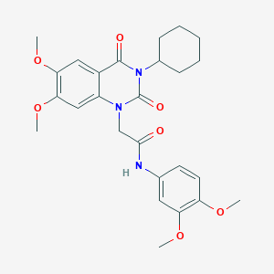 molecular formula C26H31N3O7 B11465216 2-(3-cyclohexyl-6,7-dimethoxy-2,4-dioxo-3,4-dihydroquinazolin-1(2H)-yl)-N-(3,4-dimethoxyphenyl)acetamide 