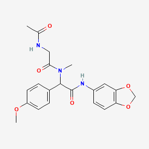 molecular formula C21H23N3O6 B11465252 N~2~-acetyl-N-[2-(1,3-benzodioxol-5-ylamino)-1-(4-methoxyphenyl)-2-oxoethyl]-N-methylglycinamide 