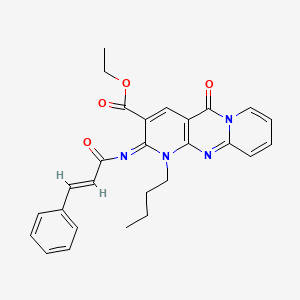 molecular formula C27H26N4O4 B11465275 ethyl 7-butyl-2-oxo-6-[(E)-3-phenylprop-2-enoyl]imino-1,7,9-triazatricyclo[8.4.0.03,8]tetradeca-3(8),4,9,11,13-pentaene-5-carboxylate 