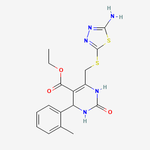 molecular formula C17H19N5O3S2 B11465280 Ethyl 6-{[(5-amino-1,3,4-thiadiazol-2-yl)sulfanyl]methyl}-4-(2-methylphenyl)-2-oxo-1,2,3,4-tetrahydropyrimidine-5-carboxylate 