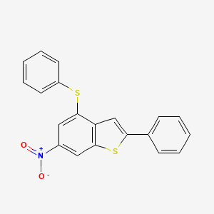 molecular formula C20H13NO2S2 B11465293 6-Nitro-2-phenyl-4-(phenylsulfanyl)-1-benzothiophene 