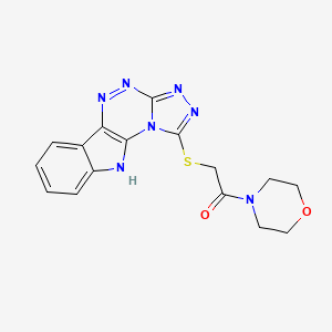 molecular formula C16H15N7O2S B11465369 2-(2,4,5,7,8,16-hexazatetracyclo[7.7.0.02,6.010,15]hexadeca-1(9),3,5,7,10,12,14-heptaen-3-ylsulfanyl)-1-morpholin-4-ylethanone 