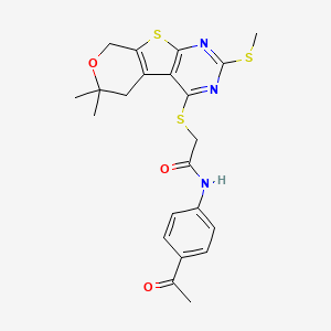 N-(4-acetylphenyl)-2-[(12,12-dimethyl-5-methylsulfanyl-11-oxa-8-thia-4,6-diazatricyclo[7.4.0.02,7]trideca-1(9),2(7),3,5-tetraen-3-yl)sulfanyl]acetamide