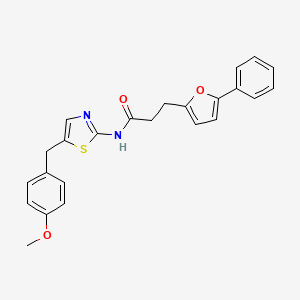 molecular formula C24H22N2O3S B11465452 N-[5-(4-methoxybenzyl)-1,3-thiazol-2-yl]-3-(5-phenylfuran-2-yl)propanamide 