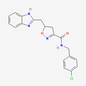 molecular formula C19H17ClN4O2 B11465509 5-(1H-benzimidazol-2-ylmethyl)-N-(4-chlorobenzyl)-4,5-dihydro-1,2-oxazole-3-carboxamide 