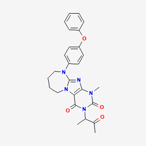 molecular formula C26H27N5O4 B11465519 1-methyl-3-(3-oxobutan-2-yl)-10-(4-phenoxyphenyl)-1H,2H,3H,4H,6H,7H,8H,9H,10H-[1,3]diazepino[1,2-g]purine-2,4-dione 