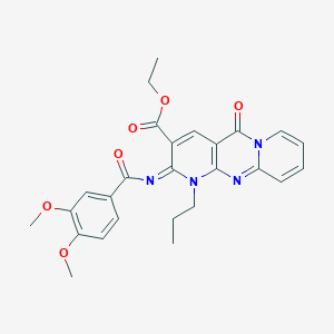 ethyl 6-(3,4-dimethoxybenzoyl)imino-2-oxo-7-propyl-1,7,9-triazatricyclo[8.4.0.03,8]tetradeca-3(8),4,9,11,13-pentaene-5-carboxylate