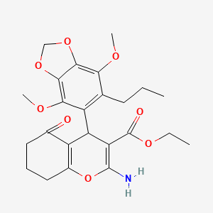 molecular formula C24H29NO8 B11465585 ethyl 2-amino-4-(4,7-dimethoxy-6-propyl-1,3-benzodioxol-5-yl)-5-oxo-5,6,7,8-tetrahydro-4H-chromene-3-carboxylate 