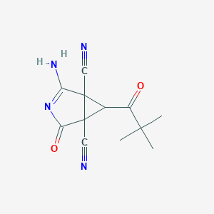 molecular formula C12H12N4O2 B11465659 2-Amino-6-(2,2-dimethylpropanoyl)-4-oxo-3-azabicyclo[3.1.0]hex-2-ene-1,5-dicarbonitrile 