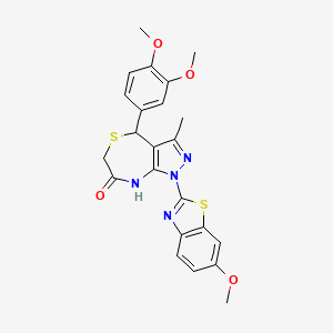 molecular formula C23H22N4O4S2 B11465663 4-(3,4-dimethoxyphenyl)-1-(6-methoxy-1,3-benzothiazol-2-yl)-3-methyl-4,8-dihydro-1H-pyrazolo[3,4-e][1,4]thiazepin-7(6H)-one 